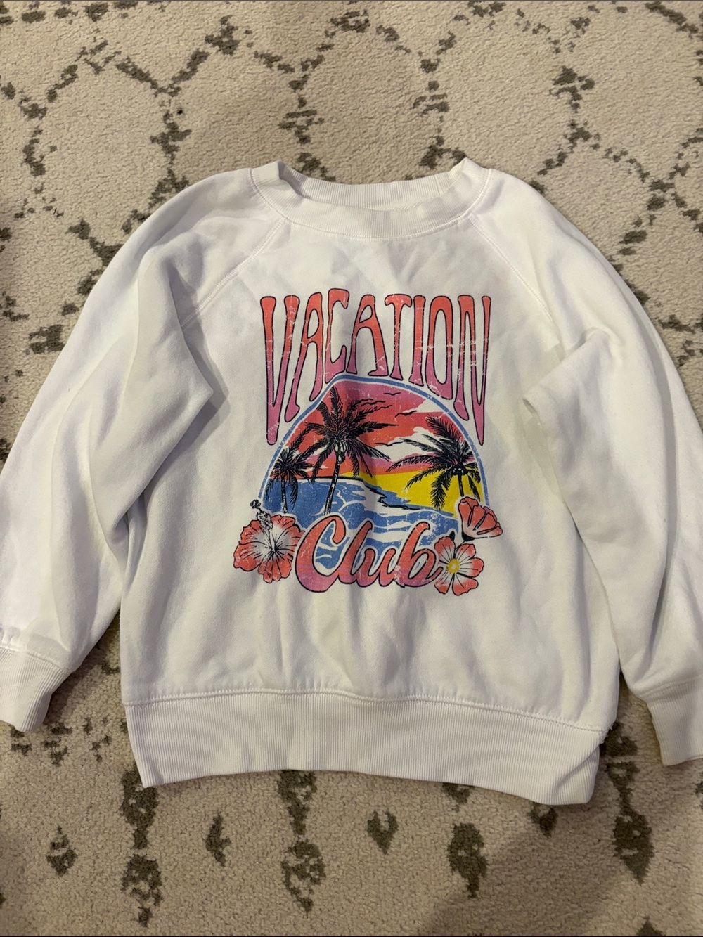 art class White Sweatshirt with Pink & Blue Sunset Graphic